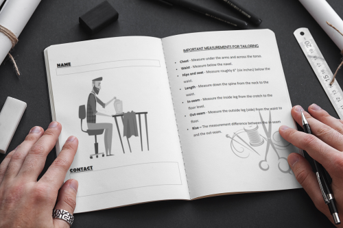 open book of sewing measurements workbook for tailors